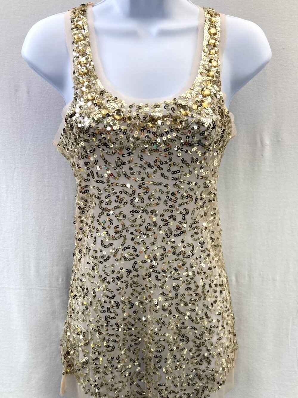 Wildcat Sheer Gold Sequin Tank Top - Size Small - Glam